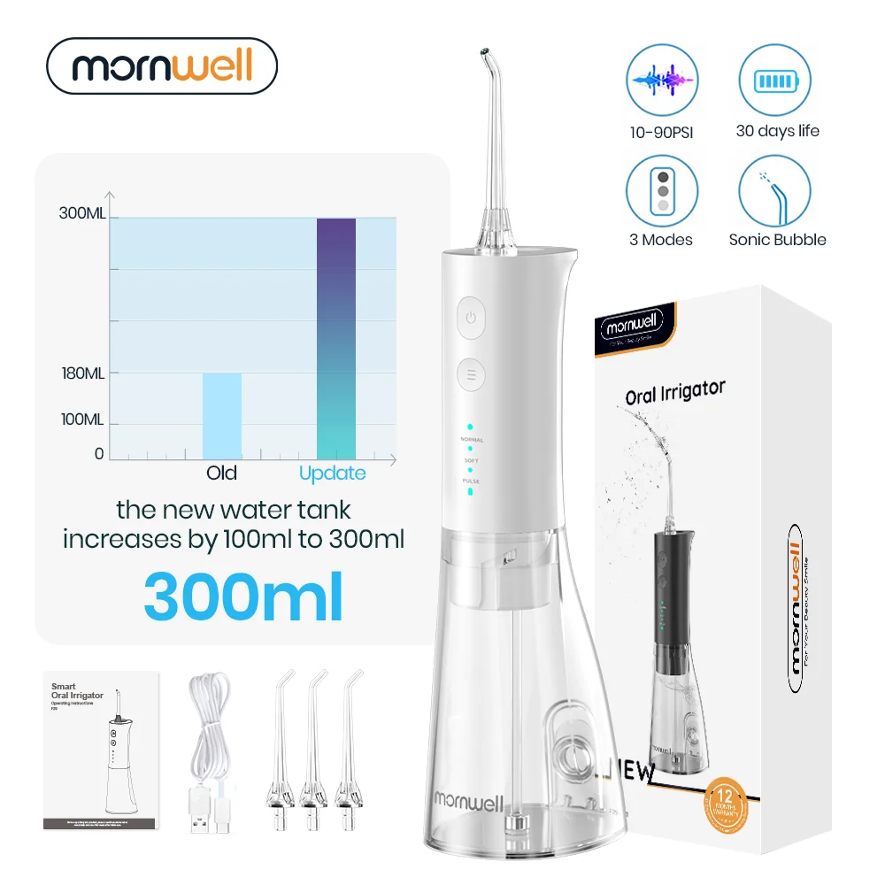 

Mornwell F29 Dental Water Jet 3 Mode Water Flosser Oral Irrigator for Teeth Rechargeable Portable 180ML Water Tank Teeth Cleaner