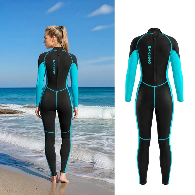 2mm Diving Suit Women's One-piece Long Sleeved Sunscreen Diving Suit, Cold Resistant and Warm, Snorkeling and Surfing Swimsuit