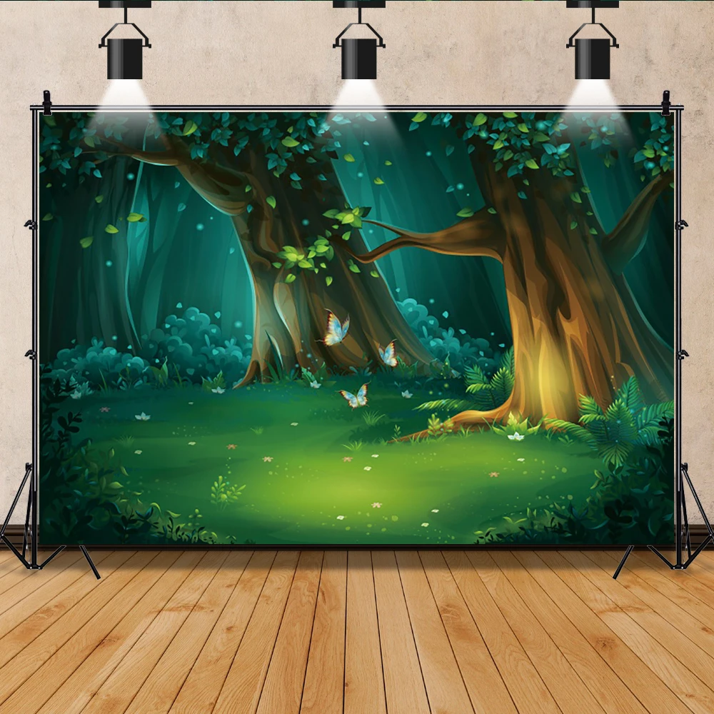 Laeacco Giả Tưởng Rừng Phông Nền Chụp Ảnh Rừng Rậm Ở Xứ Thần Tiên Đom Đóm Bướm Trẻ Em Sinh Nhật Cho Bé Chân Dung Nền