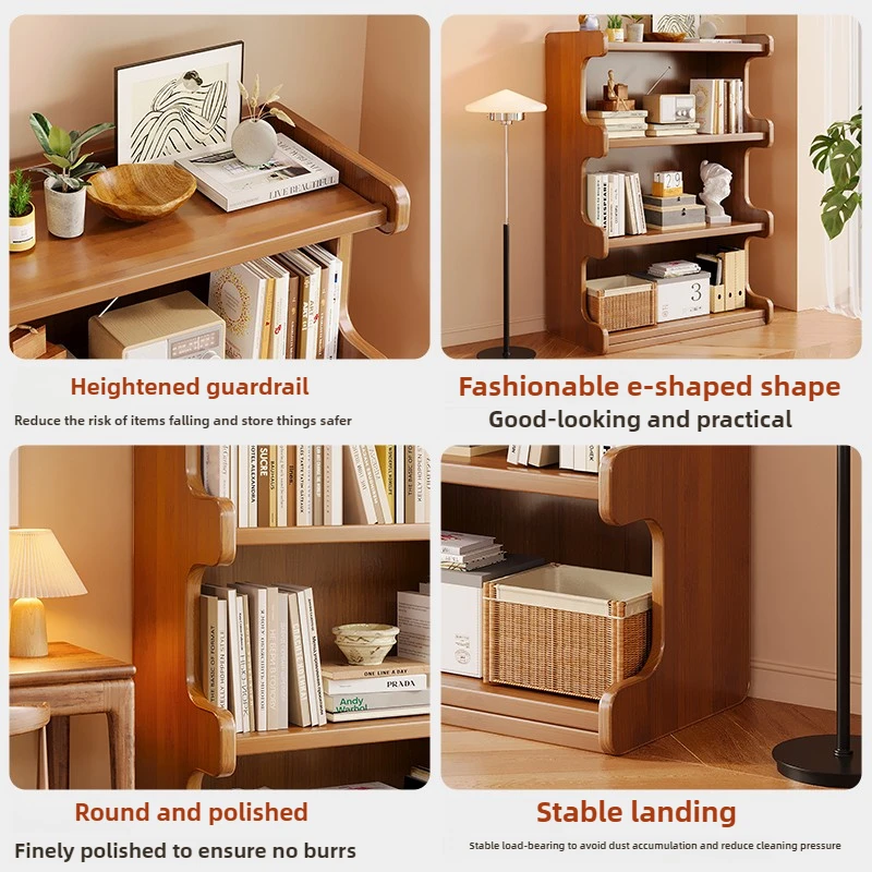 Bamboo Multi-Tier Bookshelf Storage Rack Divided Floor Bookcase Large Capacity Storage Cabinet Stable Bay Window Shelf