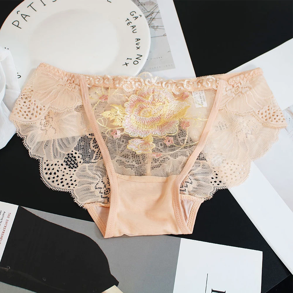 Mode Frauen Spitze Atmungsaktive Unterwäsche Hautfreundliche Durchsichtige Slips Stickerei Floral Höschen Schlüpfer Damen