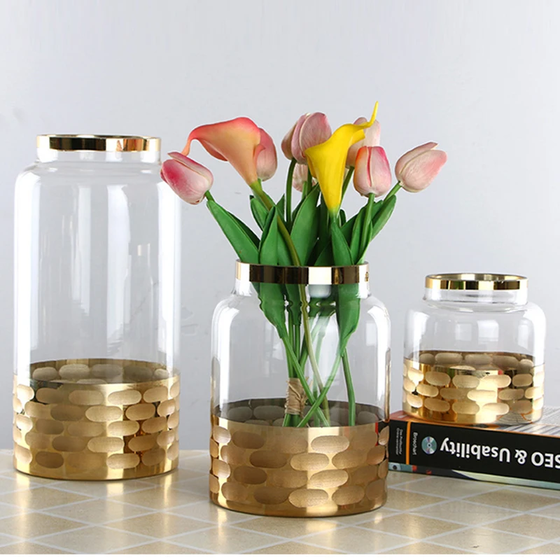 Gold-plated Glass Vase Arrangement Hydroponic Decor Room Table Decoration