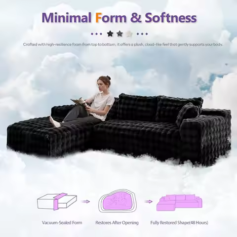 107’’ Boneless Slow-Rebound Memory Foam Couch, Cloud Sectional Couches for Living Room w/Upgraded Fabric, Deep Seat, Customized