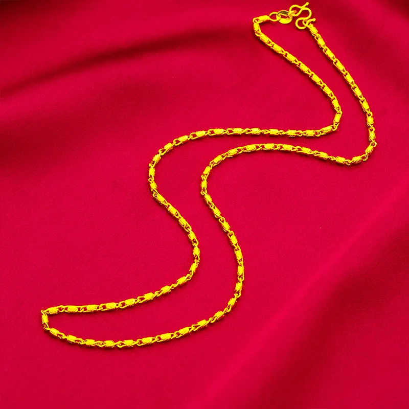 قلادة نجاح سلسلة دلو للنساء من الذهب عيار 24 قيراط AU999 - سلسلة مناسبة للرقبة، روابط راقية، نعمة، للارتداء والهدايا