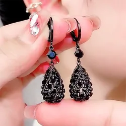 Pendientes colgantes en forma de gota de cristal negro para mujer, accesorios diarios personalizados, joyería de fiesta, regalo de cumpleaños