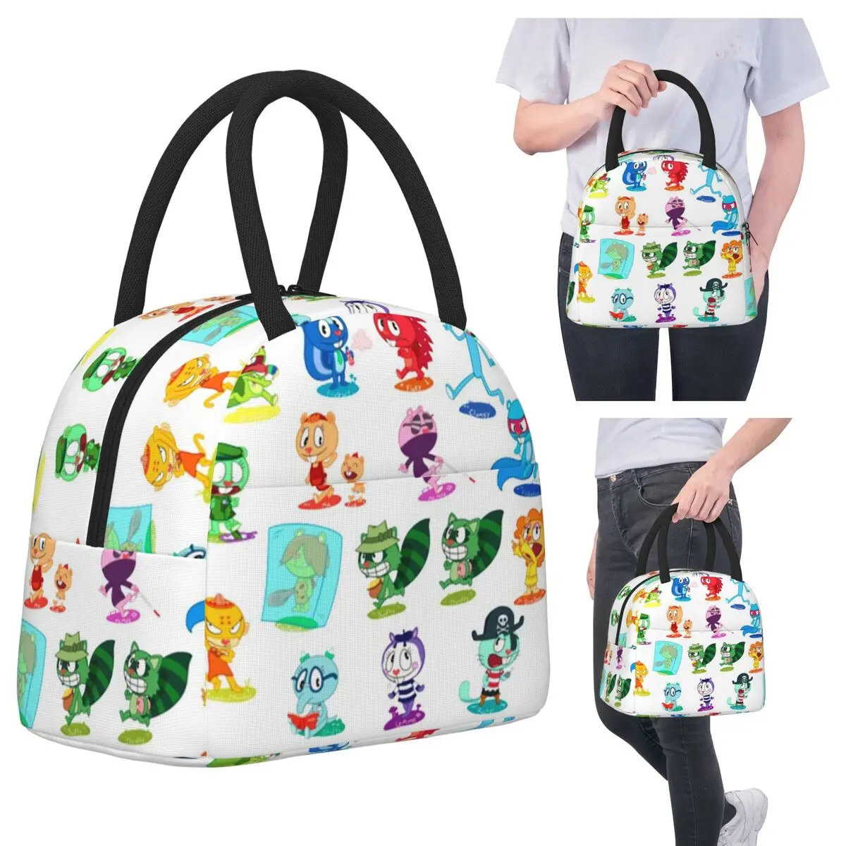 

Happy Tree Friends Characters Insulated Lunch Bag for Women Office Cooler Thermal Food Box Tote Leakproof Lunch Boxes Container