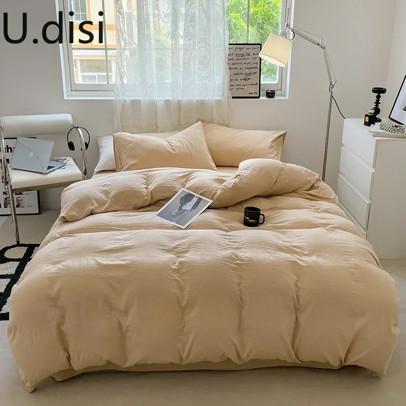 

Udisi Solid Color Bedding Set Ins Style Japan Washable Duvet Cover Without Comforter Pillowcases Sheet Soft Home Textile