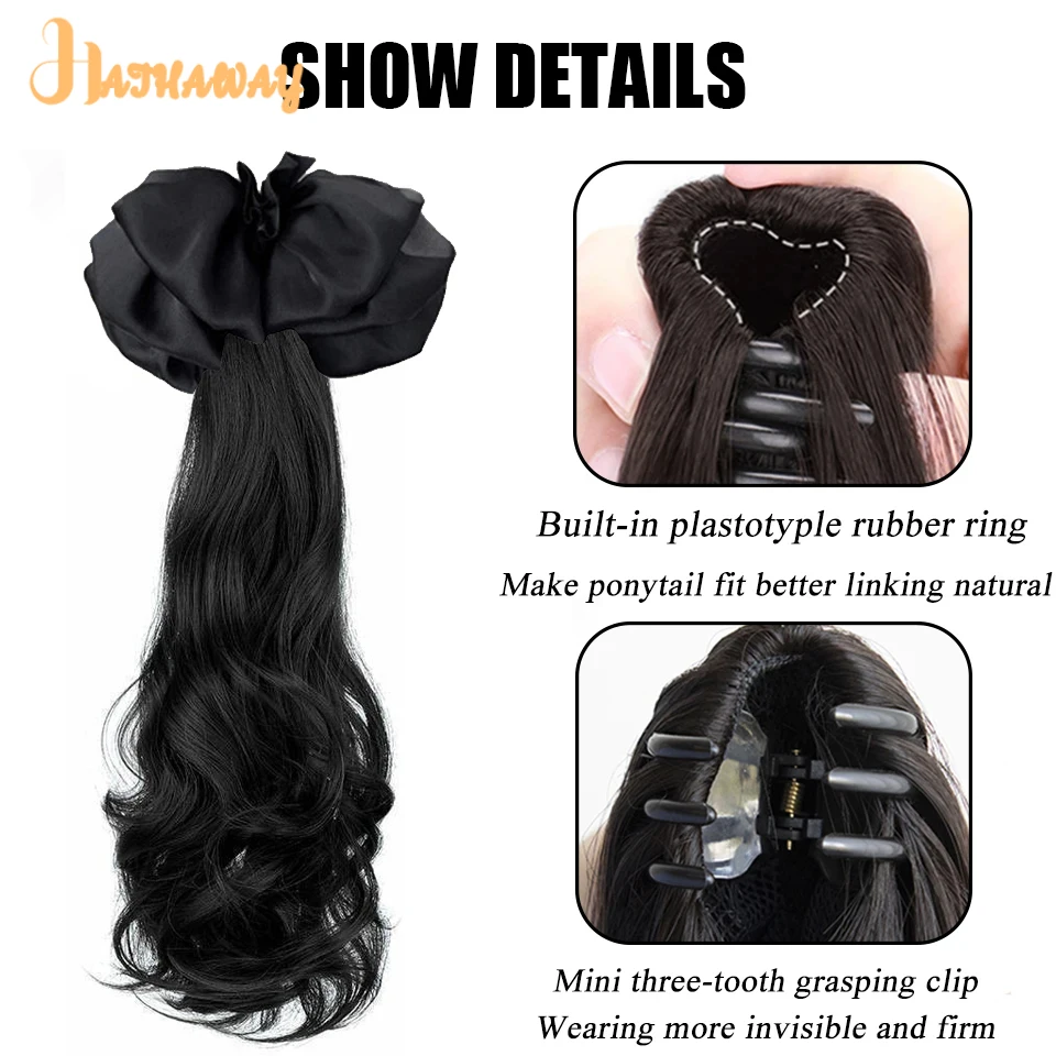 Synthetic Ponytail Wig For Women's Long Curly Hair Naturally Fluffy Gripping Clip Type Bowknot Ponytail Wig