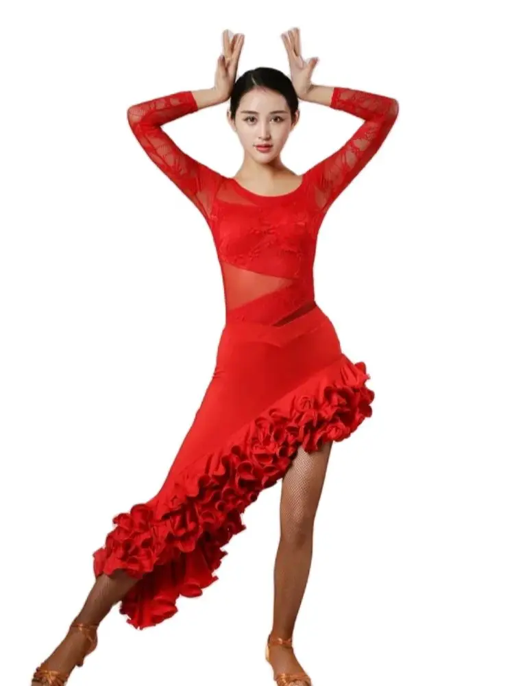 1et/lot woman latin dancing costumes female fashion waltz dancing set top and skirt