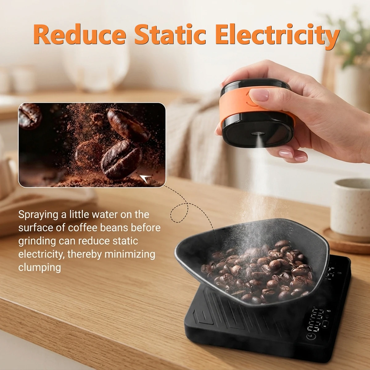 Coffee Bean Atomizer Anti‑Static Mist Sprayer Rechargeable Magnetic Coffee Bean Humidifier For Home Espresso Machine Accessory