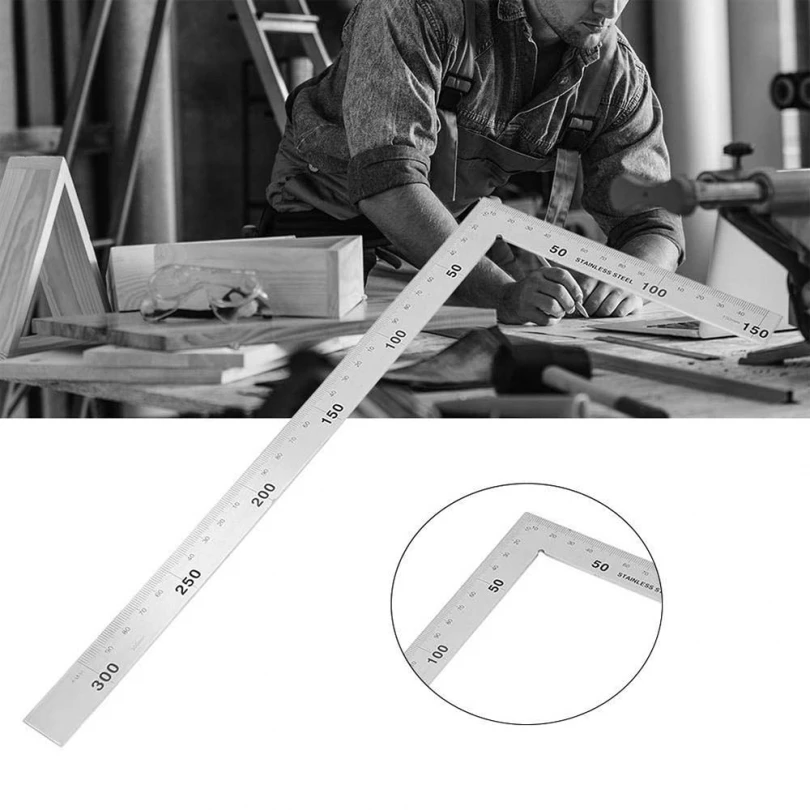 150 x 300mm 90 Degree Stainless Steel Ruler Tape Right Angle Ruler for Woodworking / Office with Two Color Lettering