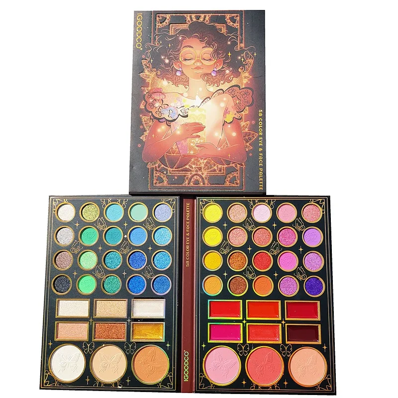 58Colors Punk Smokey Matte Glitter Eyeshadow Palette Shimmer Eye Shadow Makeup Palette Cool Toned Gray Black Eye Pigment Palette
