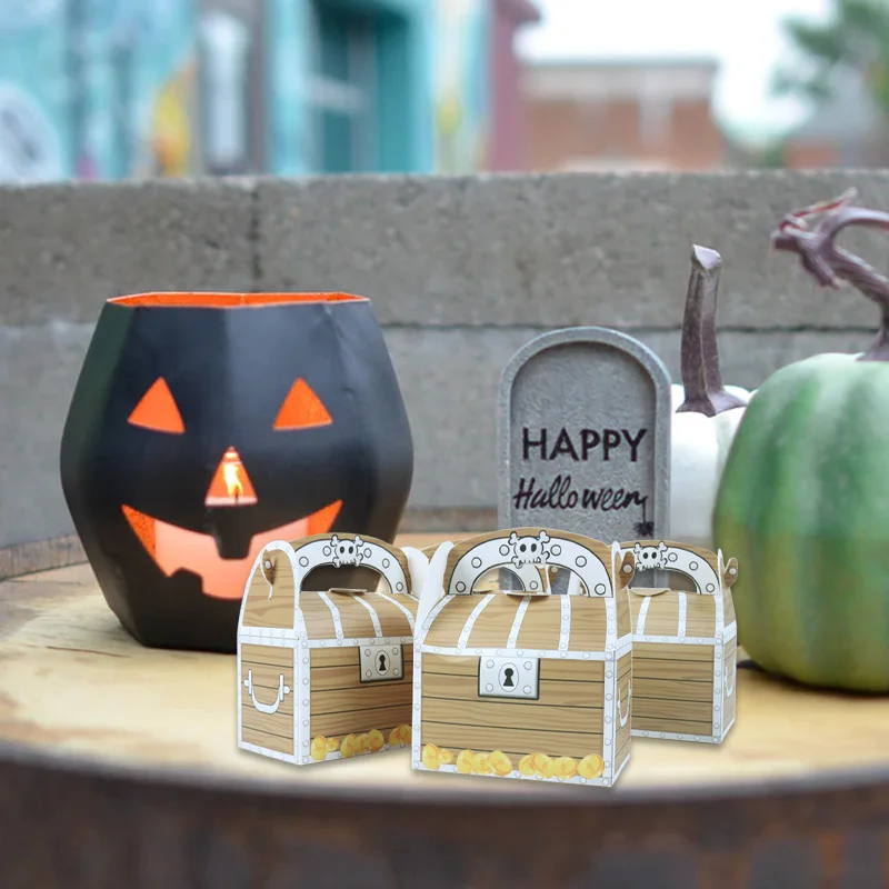 

6/12pcs Halloween Theme Pirate Treasure Chest Candy Box Kids Gift Packaging Box Birthday Party Halloween Decoration Supplies