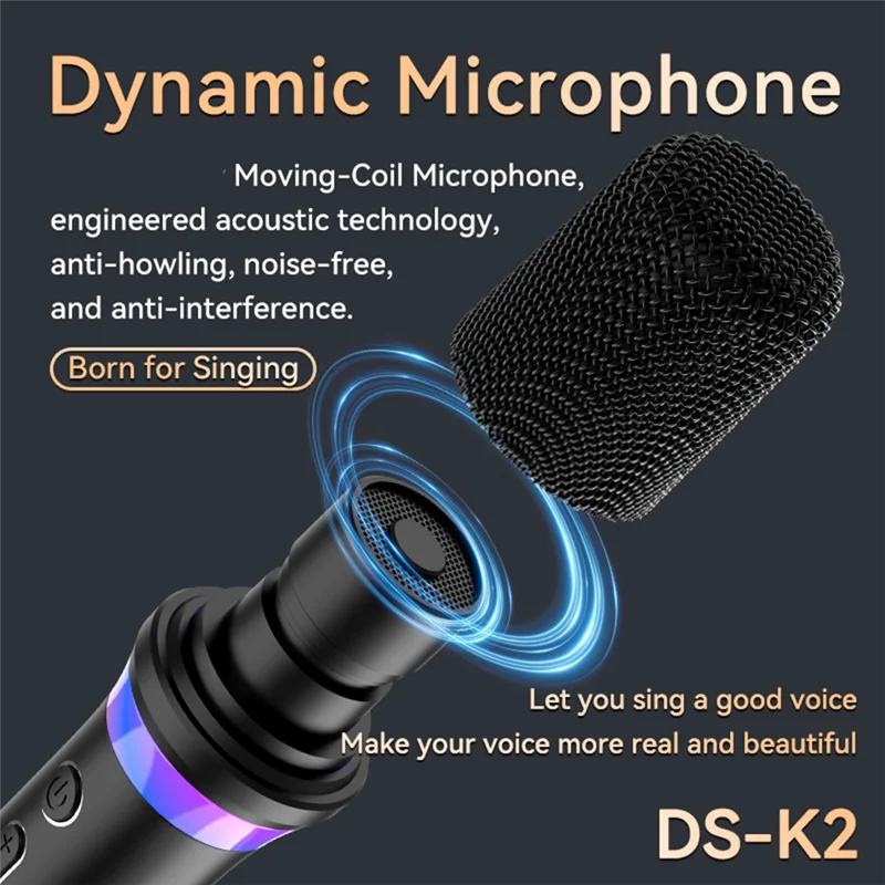 New!!RGB Colorful Light 3.5Mm AUX Amplifier Host Wireless Microphone Dynamic Bluetooth 5.3 DSP Mixer System Karaoke Companion