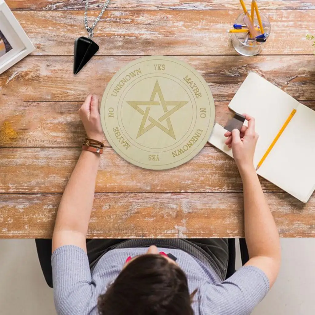 Wooden Slice Pendulum Board with Stars Sun Moon Design for Divination Message Board Wood Pendant Pendulum Wall Art Home Decor