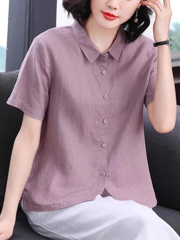 ฤดูร้อน 2025 ผู้หญิงหลวม Fit ผ้าฝ้ายผ้าลินิน ort Sve irt ลําลองเสื้อยืด Sle อเนกประสงค์ Slimming Effect