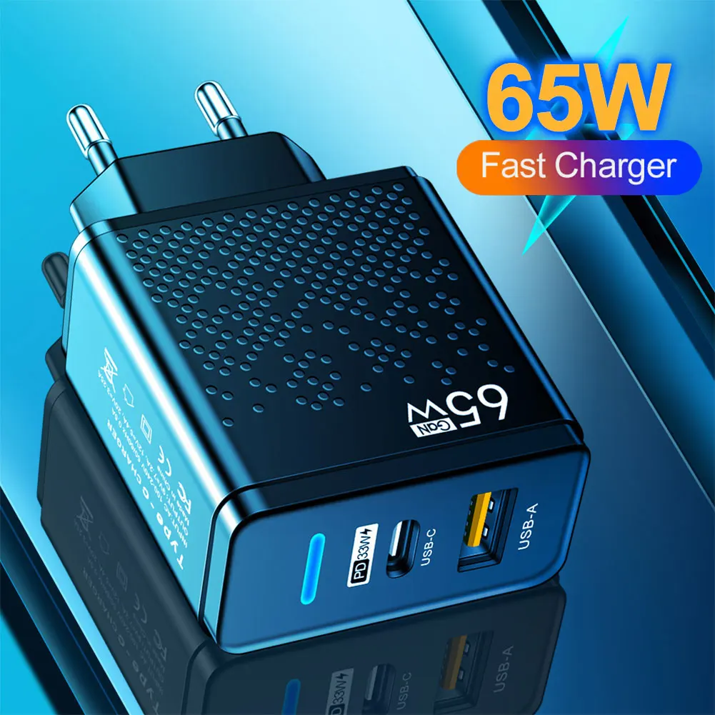 65W GAN Charger USB PD33W Type C Charger Mobile Phone Charger Fast Charging Wall Charger Adapter For iPhone 14 13 Xiaomi Samsung