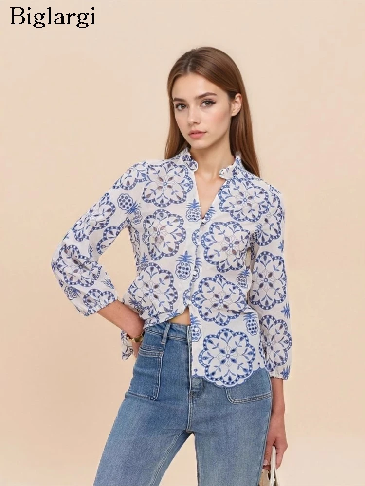 

Summer Autumn Long Sleeve Shirts Women Flower Floral Embroidery Fashion Ladies Blouses Casual Long Sleeve Woman Shirt
