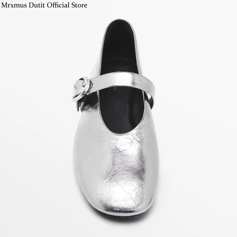 Mrxmus dutit Women Shoes Spring 2025 New Products Buckle Decoration Metal Ballet Flat Shoes