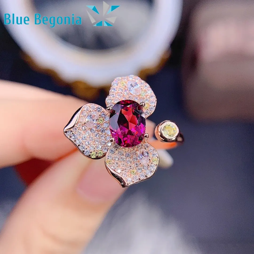 

Natural Garnet Ring 6*8mm Pyrope Gemstone Fine Jewelry Open Rings for Women Gift 925 Sterling Silver