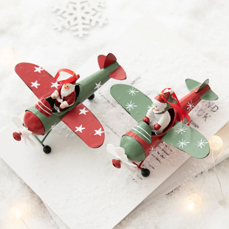 

Nordic Wrought Iron Christmas Snowman Santa Claus Flying Airplane Pendant Desktop Mini Tree DIY Decoration Gift Toy Pendant