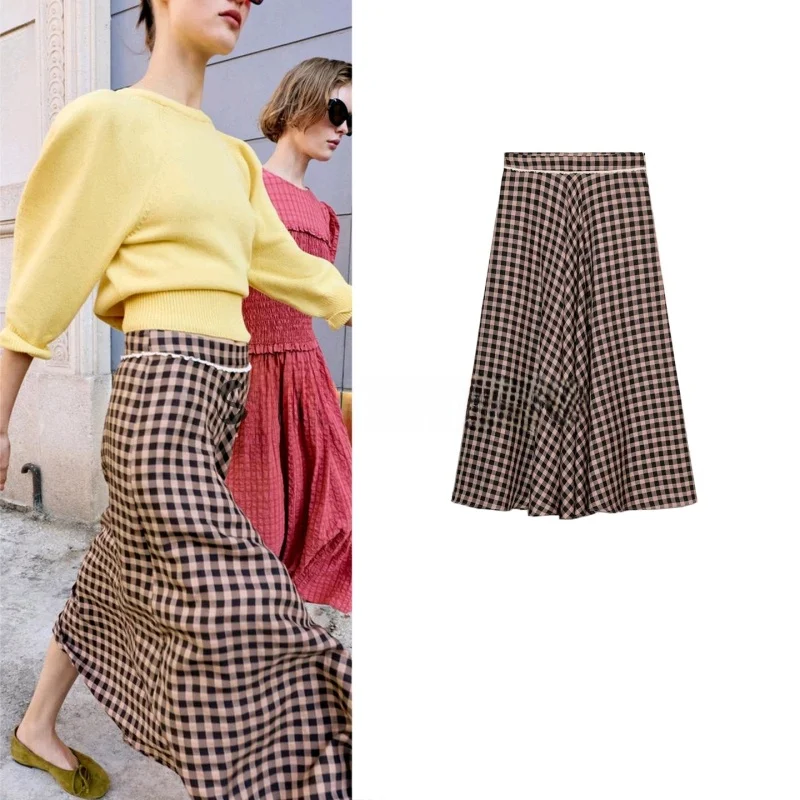 

Новинка весенней коллекции: женская юбка А-силуэта с высокой талией, повседневная, для офиса, в мелкую клетку, с кружевной отделкой, из полиэстера, плиссированная