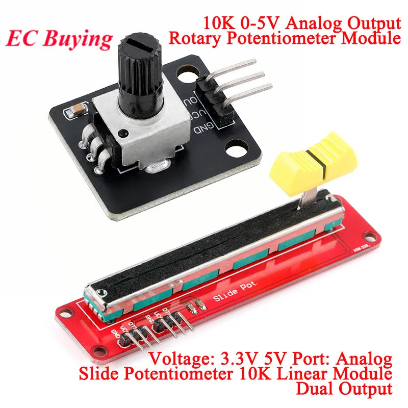 5Pcs/1pc Slide Potentiometer 10K Linear Module Dual Output Rotary Potentiometer Analog Knob for Arduino Electronic Block 3.3V 5V