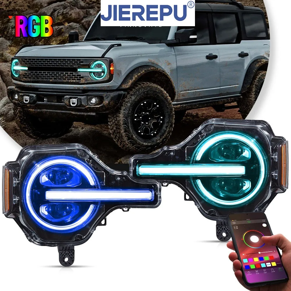 

2 шт. RGB полностью светодиодные фары в сборе для Ford Bronco 2021-2024 передние лампы автомобильные фары аксессуары