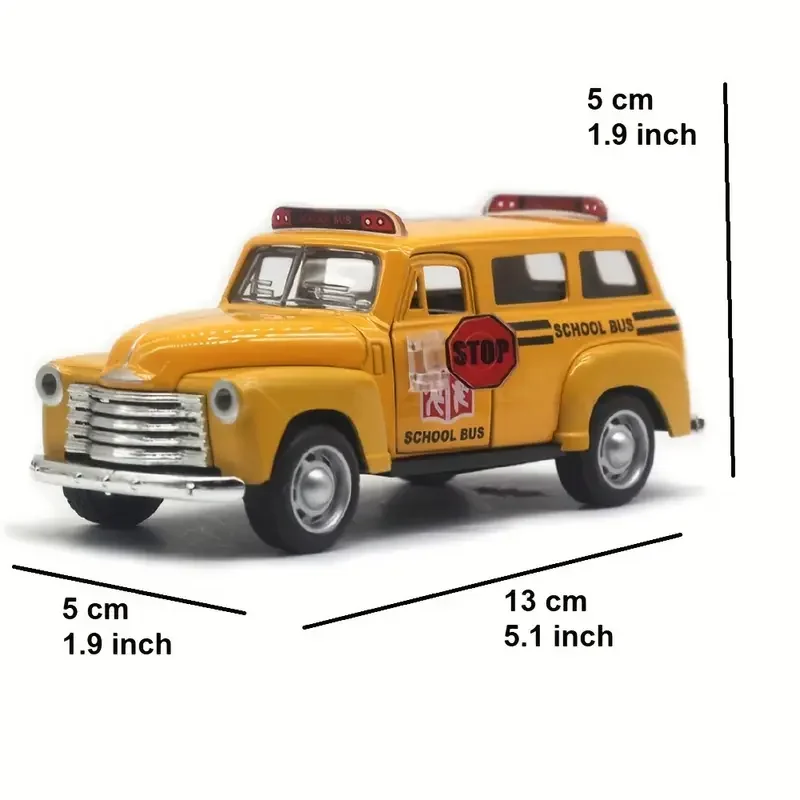 1: 32 Mini Alloy Chevrolets School Bus Classical Vintage Car Sound and Light Pull Back Model Car Simulation Collection Gifts Toy