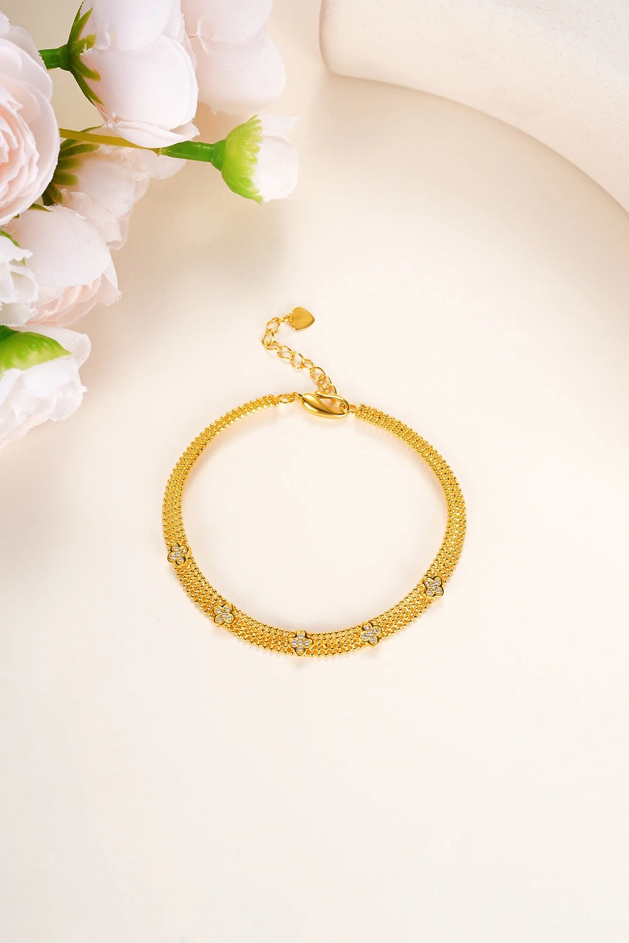 

Lium Gems 24k 99.99% Gold Vermeil Dainty Star Link Bracelet Adjustable Link Chain | Sparkling Zirconia Bracelet for Women