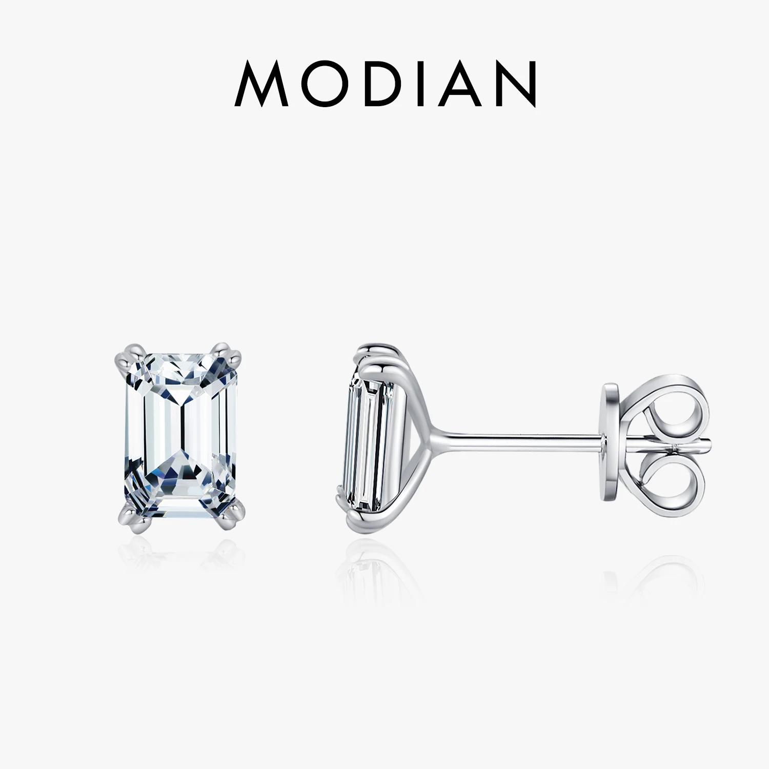 

MODIAN Silver Simple Emerald Cut CZ Stud Earrings Hypoallergenic Earrings For Women Wedding Engagement Fine Jewelry