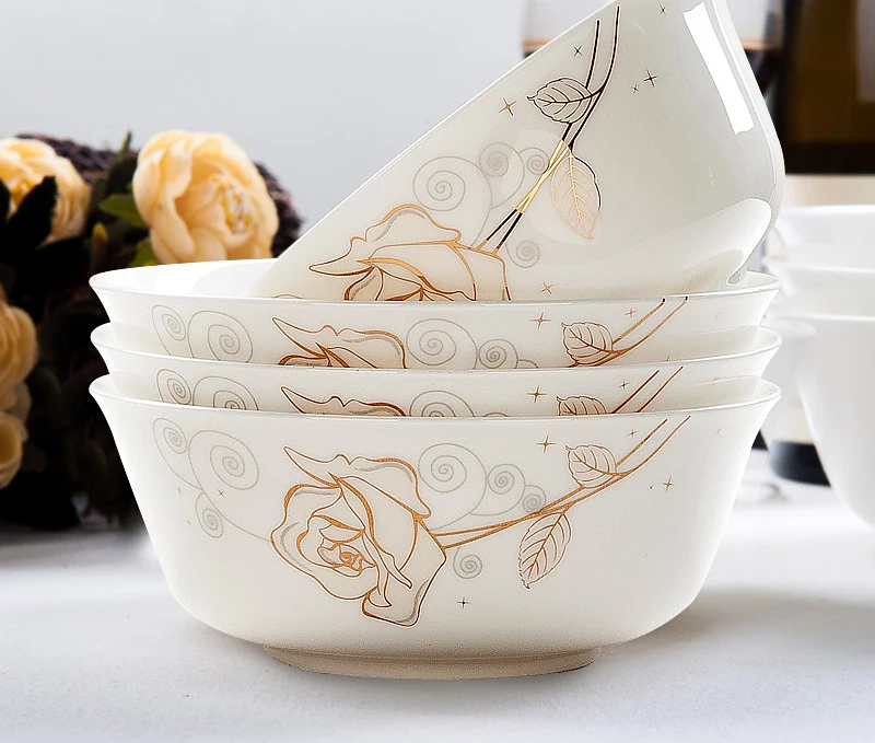 4pcs Set, 6 Inch, Real Bone China Dinner Bowl, Ceramic Ramen Bowls, Porcelain Noodles Food Container, for Kitchen Salad