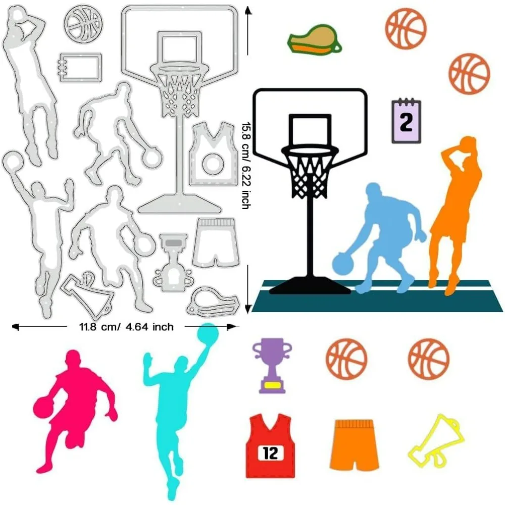 Basketball Sports Scene Cutout Stencil, Basketball, Jersey Decorative Embossed Stencil for DIY Scrapbooking, Albums, Holiday