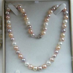 7-8mm Genuine Natural White Pink Purple Akoya Cultured Pearl Necklace 18