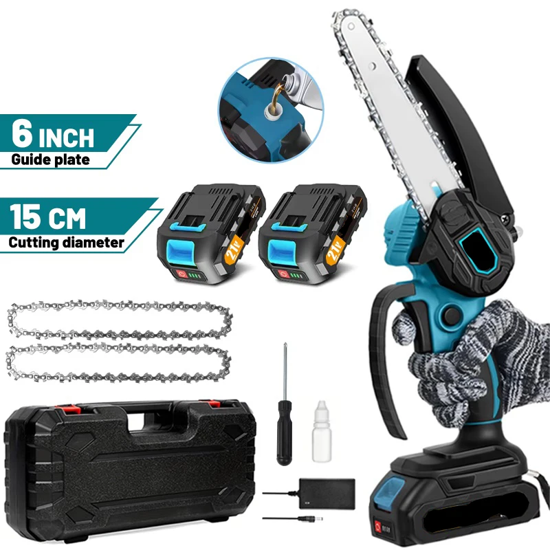 Mini tronçonneuse 6 "avec batterie 1/2 × 21V, petite tronçonneuse électrique portable puissante avec huileur automatique pour une taille facile