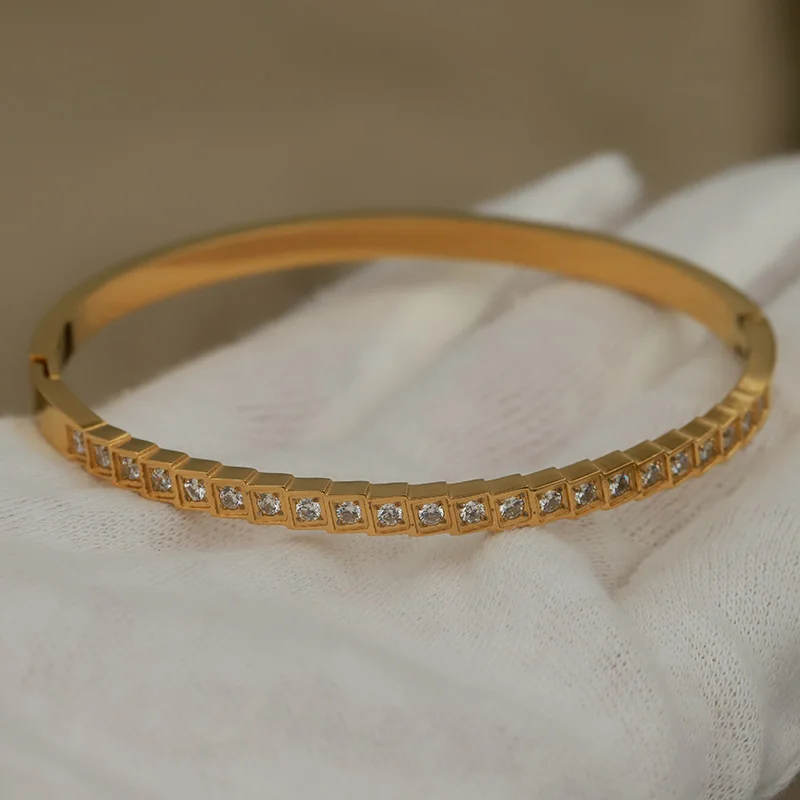 

Stainless Steel Metal Crystal Geometric Bangles&bracelets for Women Fashion Brand Jewelry Thin Bangles Accessories