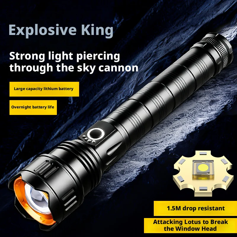 Rechargeable Long-Lasting Tactical Flashlight High-Intensity Zoomable Beam Portable Outdoor Emergency Lighting Handheld Torch