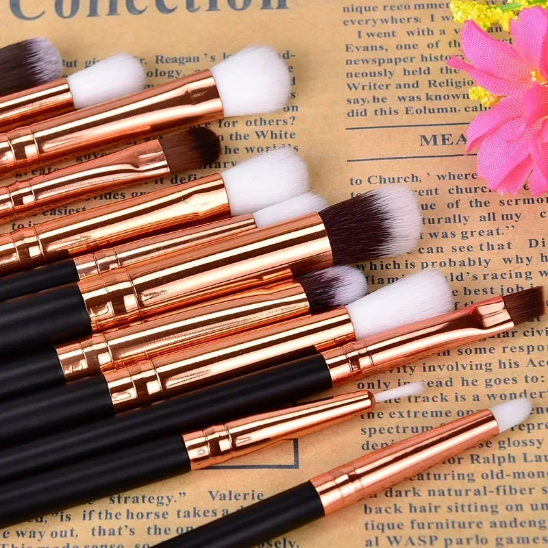 12 Pcs Wood Handle Professional Eye Brush Set Eyeshadow Eyebrow Blending Eyelash Makeup Brushes Set Soft Synthetic Hairs