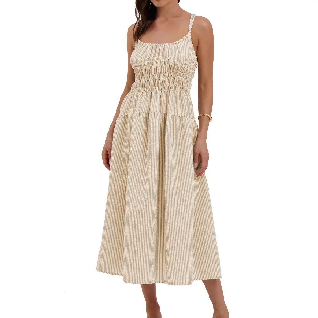 2026 Nieuwe zomer sexy Pure Desire damesjurk met gestreepte riem en taille