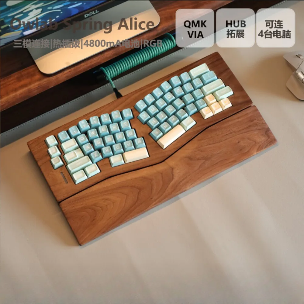 

Owlab весенняя механическая клавиатура Alice, комплект на заказ, орех, беспроводная Bluetooth 2,4 г, RGB, прокладка с возможностью горячей замены, игровая клавиатура для киберспорта, подарок