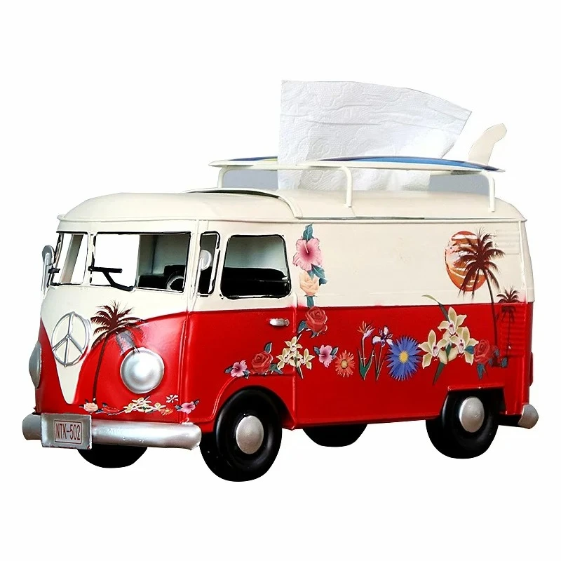 Industrial style creative wrought iron retro bus tissue box model container pumping carton decorative home ornament
