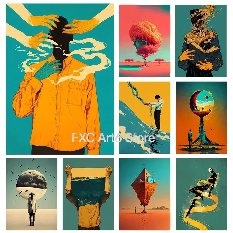 1PC Affiches sans cadre sur toile, style Surréalisme Moderne et Mindfulness, Impressions Abstraites Sans Sens, Décoration Murale