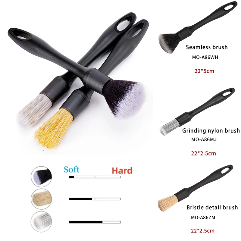 22cm Long Handle Car Detailing Brush for Dashboard Air Vent Crevice Dust Cleaning, Soft/Firm Bristle Auto Detailing Tool