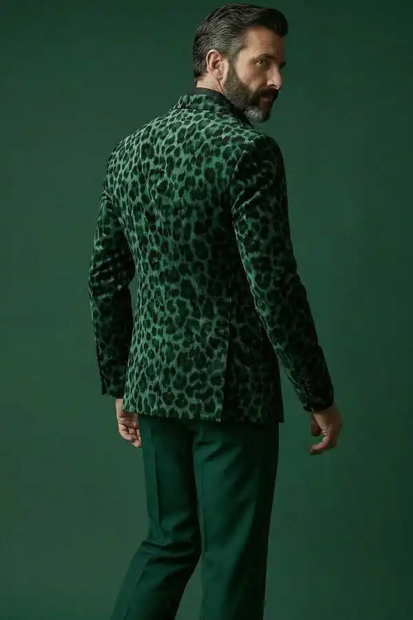 Handsome Men Tuxedos 2 Pieces Leopard Print Peaked Lapel Groom Wedding Pants Suits Banquet Party Birthday Wear Customized