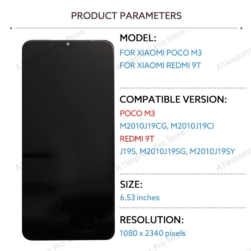 6.53 "wyświetlacz LCD dla Xiaomi Poco M3 Redmi 9T LCD ekran dotykowy Digitizer zgromadzenie z ramką M2010J19CG wymiana części naprawczych — zdjęcie produktu 2