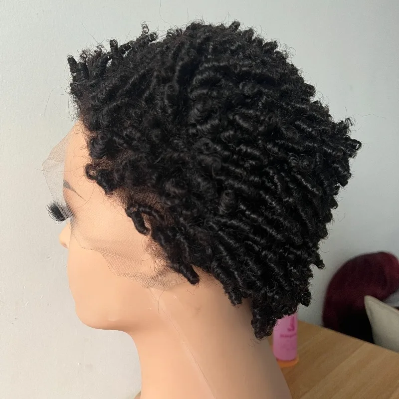 Premium Afro-Kinky-Curly Echthaar mit 180% Dichte, Pixie-Schnitt, 13x4 Lace Frontal für Frauen, 6 Zoll, Naturfarbe, brasilianisches Remy-Haar – Detail 3