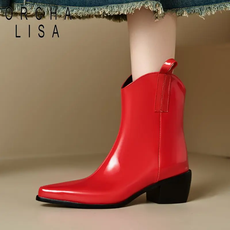 

ORCHA LISA Модная обувь 2025 г. Женские ботильоны с острым носком 5,5 см, слипоны на массивном каблуке, большой размер 46–48, повседневные, мягкие