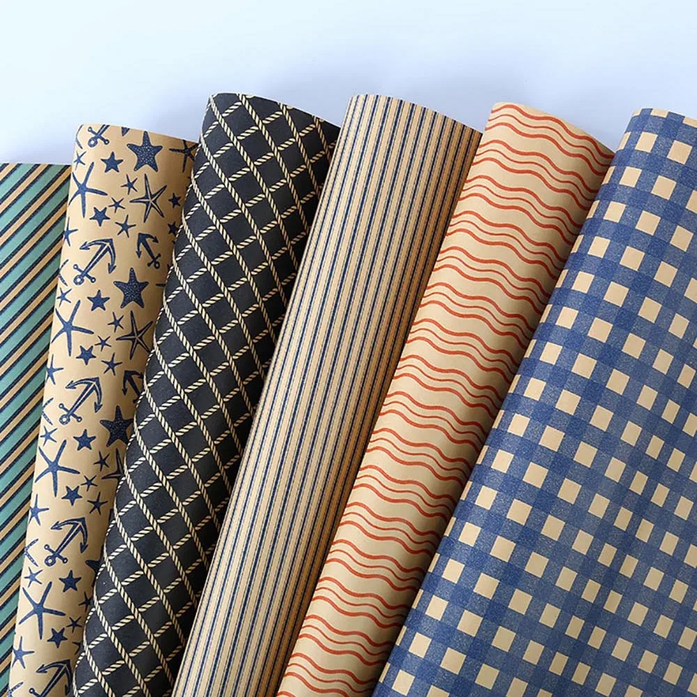 70x50 سنتيمتر الرجعية هدية ورق التغليف الأزرق شبكة موجة نجم البحر نمط باقة ورق التغليف الرجال هدية عيد ميلاد ورق التعبئة والتغليف