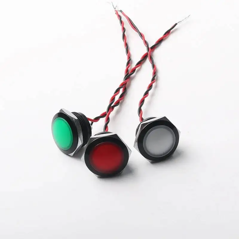 5pcs 19mm Metal Indicator Light Oxidation Black LED 15cm wire Bright Waterproof Spherical Short Blue 12v Power Signal Lamp