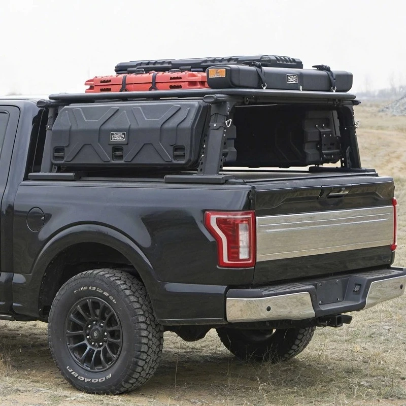 Adjustable Heavy Duty Aluminum Alloy Truck Bed Rack W/ 2 Side Boxes & Beams For RAM 1500 Roll Bar Ladder 100kg